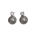 Boucles d'oreilles perles gris foncé 8-10mm avec zircon et monture en argent - Tige en argent 925 / US 10 / Gris
