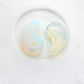 Opalite yin yang crescent pendants set with soft blue and orange optical fire for DIY jewelry - Opal