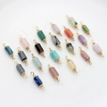 14K gold plated natural stone cylinder pendant set for DIY jewelry and earrings - 22*6mm-24*7mm / Random Mixed