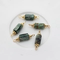 Detailed macro view of 14K gold plated natural cylinder stone charms for jewelry making - 22*6mm-24*7mm / Green Mica
