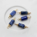 Detailed macro view of 5 natural lapis lazuli stone cylinder pendants with gold connectors - 22*6mm-24*7mm / Lapis Lazuli