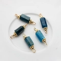 Macro detail of 14K gold plated connectors with rectangular blue natural stone pendants - 22*6mm-24*7mm / Apatite