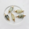 Macro view of 14K gold plated natural prehnite stone beads jewelry connectors - 22*6mm-24*7mm / Prehnite