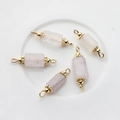 Detail view of 14K gold plated natural pink quartz pendants for DIY jewelry earrings - 22*6mm-24*7mm / Clear Quartz