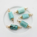 Five light blue-green natural stone cylinder pendants with 18K gold plated connectors - 22*6mm-24*7mm / Amazonite