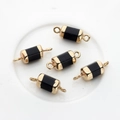 Detailed view of 5pcs gold-plated hexagonal cylindrical pendants with black enamel accents - Black