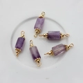 Macro detail of five 14K gold plated natural purple stone pendants for DIY jewelry making - 22*6mm-24*7mm / Amethyst