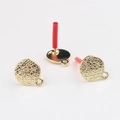Golden round textured DIY earring base with loop and needle for jewelry making - Gold Plating