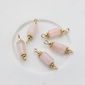 Detailed view of 14K gold plated natural rose quartz cylinder pendants with double loops - 22*6mm-24*7mm / Rose Quartz