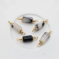 Detail of cylindrical natural stone charms with 14K gold plated double loop connectors - 22*6mm-24*7mm / Black Rutilated Quartz