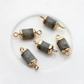 Set of five hexagonal natural stone pendants with gold-plated double rings for DIY jewelry - Dark Gray
