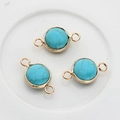 Three turquoise stone connectors with gold edges for DIY necklace jewelry making - Blue