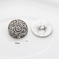 Vintage 30mm silver alloy button with embossed radial pattern and shank back for sewing - Scroll Pattern Style