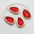 Set of four 14K gold-plated faceted red glass teardrop pendants for DIY jewelry making - Red
