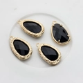 Set of four 14K gold-plated teardrop charms with faceted black glass for jewelry making - Black