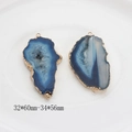 Macro detail of natural blue druzy agate pendants with gold electroplated edges and connectors - Large / 32x60mm-34x56mm