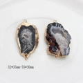 Macro view of irregular natural agate geode slice pendants with gold plated edges - Large