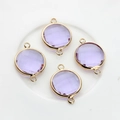 Detail of 16mm lavender faceted crystal charms with gold-plated double-hole metal frames - Crystal Purple