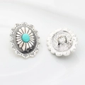 Vintage silver oval concho with turquoise center and detailed radial engraving - Sky Blue