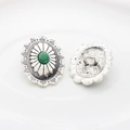 Detailed front and back view of retro alloy sunflower button with green stone inlay - Green