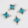 Connecteur étoile en cuivre doré avec cristal bleu facetté pour création de bijoux - Bleu