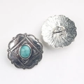 Vintage silver alloy flower button with turquoise center and shank back for DIY crafts - Medium Blue