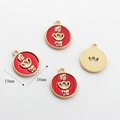 Detail showing 19mm red enamel Zhaocai charms with gold metal frame for DIY jewelry - Zhao Cai Round Style (01)