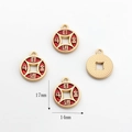 Detailed view of red and gold Chinese prosperity charms with 14mm by 17mm dimensions - Ri Jin Dou Jin Coin Style (02)
