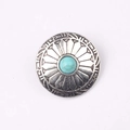 Detailed view of vintage zinc alloy button with turquoise stone inlay for DIY crafts - Light Blue