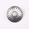 Close-up of vintage zinc alloy flower button with white turquoise stone inlay - White