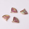 Pink fan-shaped glass crystal pendants with gold metal edging and iridescent glimmers - Pink Purple (02)