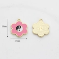 Detailed view of 18mm pink enamel flower heart tai chi charm with golden back - Pink Flower