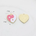 Detail of pink and white enamel heart yin yang pendant with size dimensions 17x17mm - Pink Heart