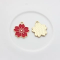 Detail of red cherry blossom enamel pendants with gold back texture for DIY jewelry - Red