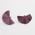 Detailed view of two purple matte扇形 alloy earring charms with pleated texture and hang holes - Dark Purple
