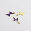 Detail of purple enamel lightning bolt charms with gold metal finish and hanging loops - Purple