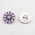 Macro view of vintage zinc alloy daisy button with lilac enamel and silver metal shank back - Purple - Silver Base