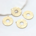 Gold plated alloy round hollow pendants with wavy texture and top loops for DIY jewelry - Gold