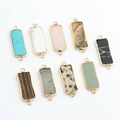 Rectangular natural stone pendants with gold-plated edges for DIY jewelry making - Random Mixed