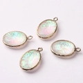 Oval pendants with gold metal edges and iridescent centers for DIY jewelry making - Iridescent Yellow (11)