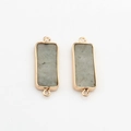 Close-up of rectangle natural stone pendants with gold plated edges and double loops - Gray Needle-like Texture Style (02)