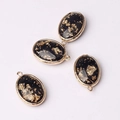 Oval black resin pendants with gold leaf flakes and metallic frame for jewelry making - Black Gold Foil (02)