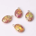 Oval rose red glass crystal pendant with gold frame and iridescent foil for DIY jewelry - Rose Red Gold Flakes (05)