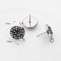 Detail of 13mm gun-black crystal drop earring posts with pave rhinestones and hanging loops - Large Round