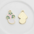 Colgante de hongo rosa y verde con diseño de flores amarillas y marco de metal dorado - Rosa Claro