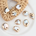 Irregular baroque pearl shell pendants with gold edges for DIY jewelry making - Approx 6*7mm / White