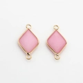 Macro shot of rhombus natural stone pendants with gold-plated edges for DIY jewelry making - Pink Stone (01)