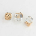 Three 8mm clear crystal cube pendants with gold hollow metal clasps for DIY jewelry - Clear