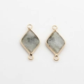 Detail of natural grey stone rhombic pendants with gold-plated edges and double jump rings - Gray Stone (05)