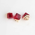 DIY jewelry charm with 8mm ruby crystal cube pendant and golden metal setting - Red